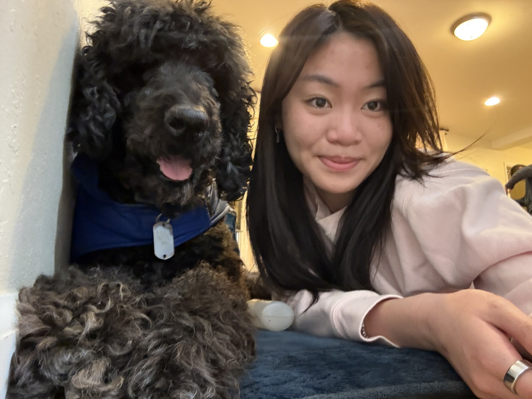 Astro wearing a blue bandana in a selfie